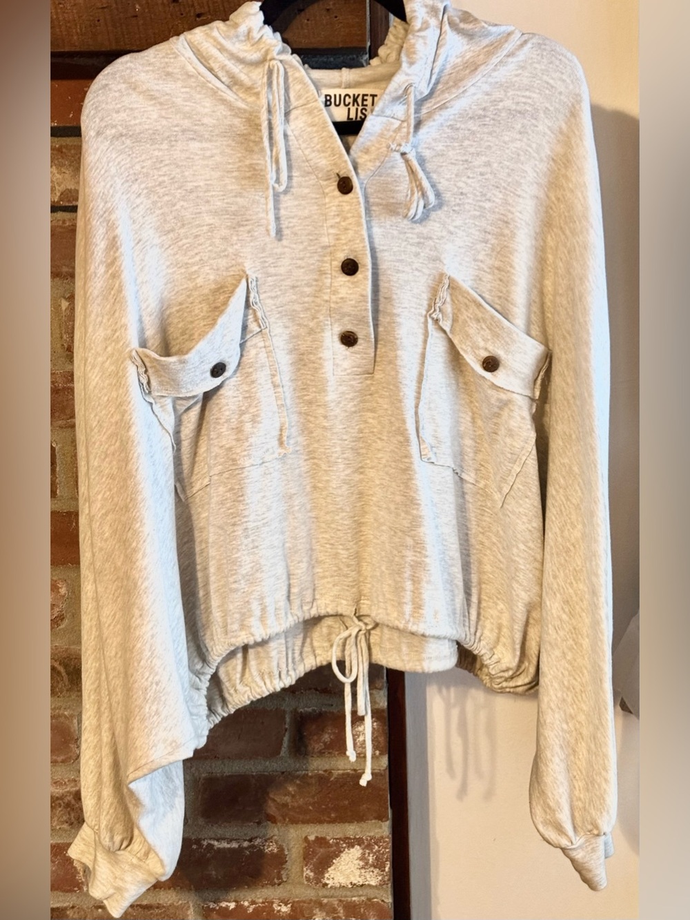BUCKETLIST Light Gray Hooded Pullover with Button Placket